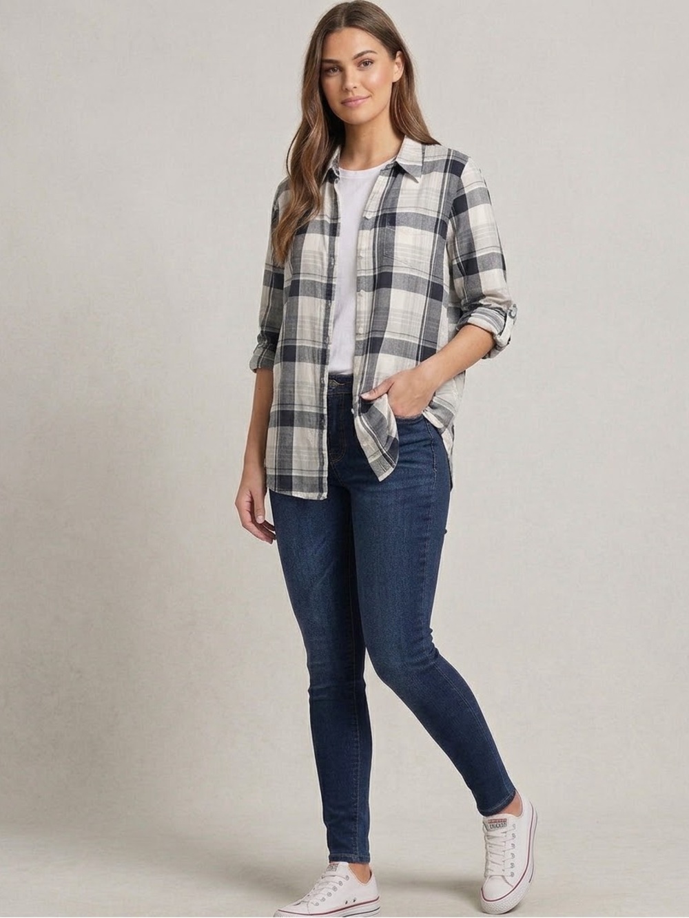 Vanity Black and Cream Plaid Button-Down Shirt